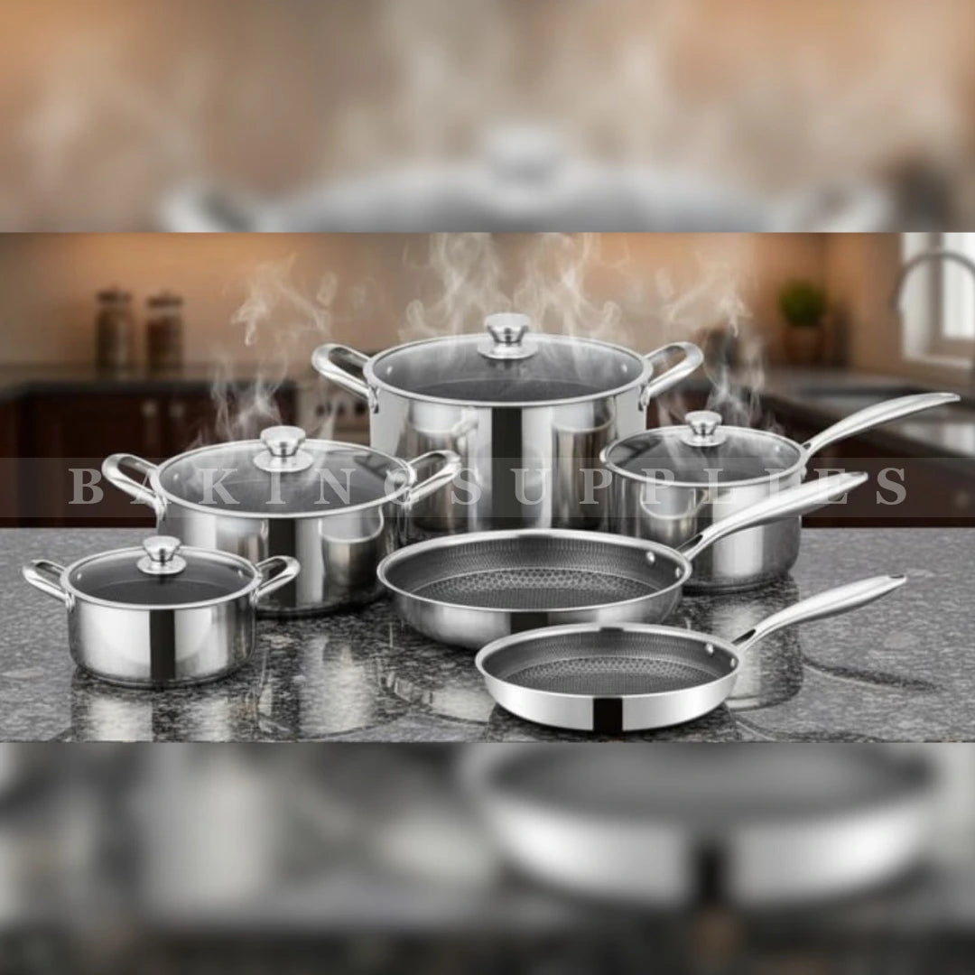 10 PCS Stainless Steel Laser Coating Honeycomb Cookware Set