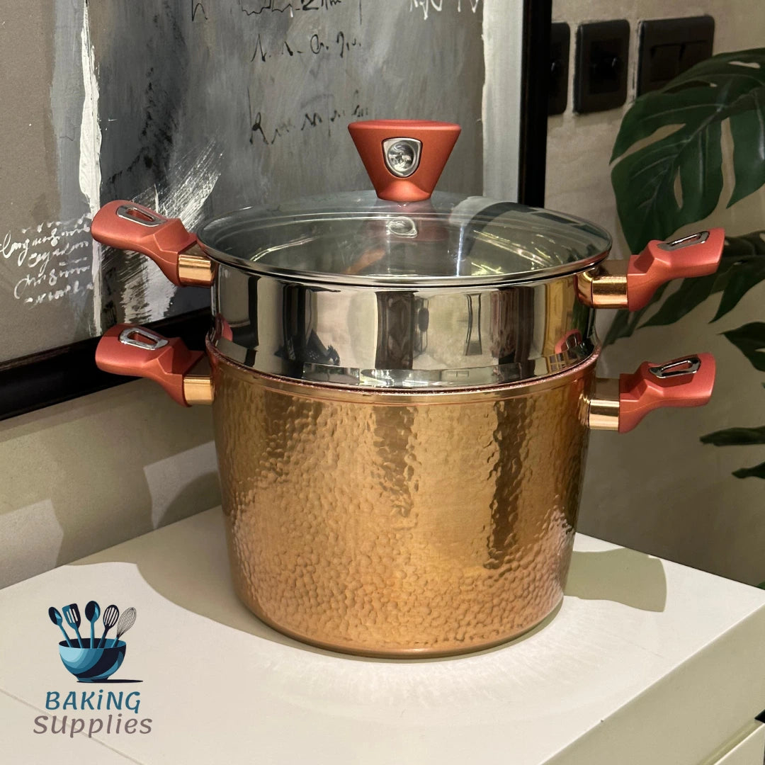 14″ Marble-Coated Wok & 2-in-1 Steamer/Deep Karahi with Brass Base