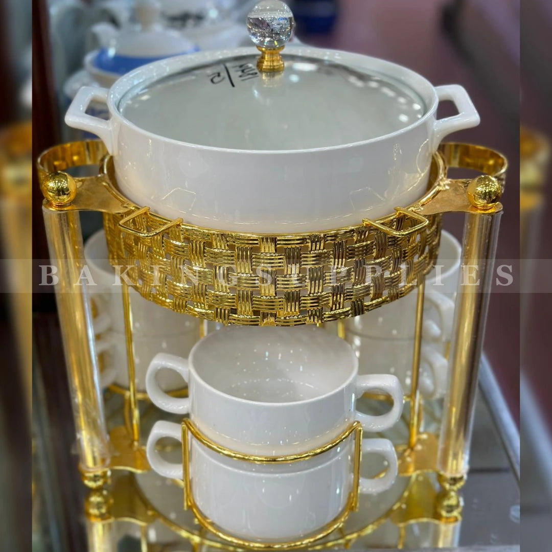 20 Piece Luxury Ceramic Soup Set with Steel Stand