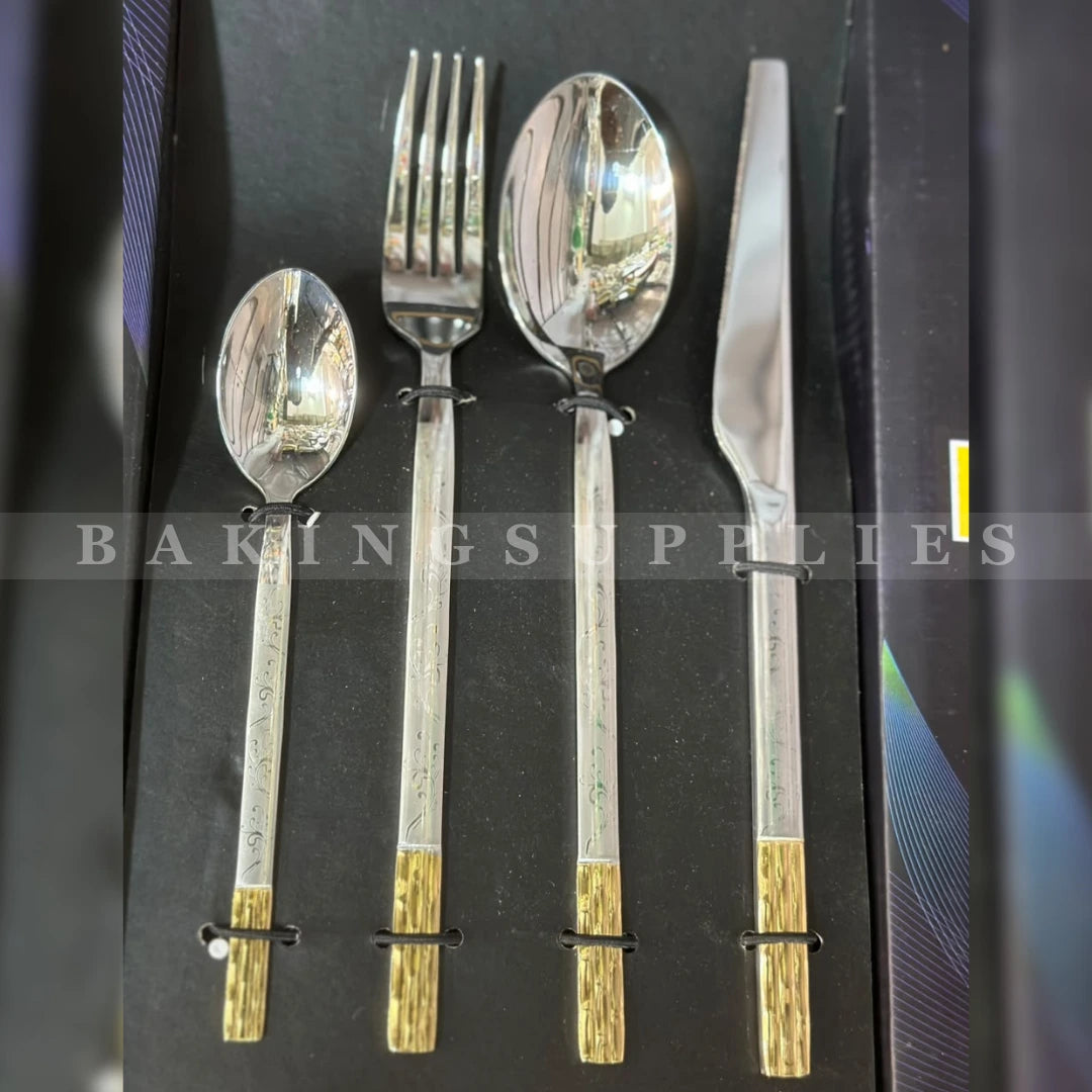 24-Piece Stainless Steel Cutlery Set with Gold-Tipped Handles