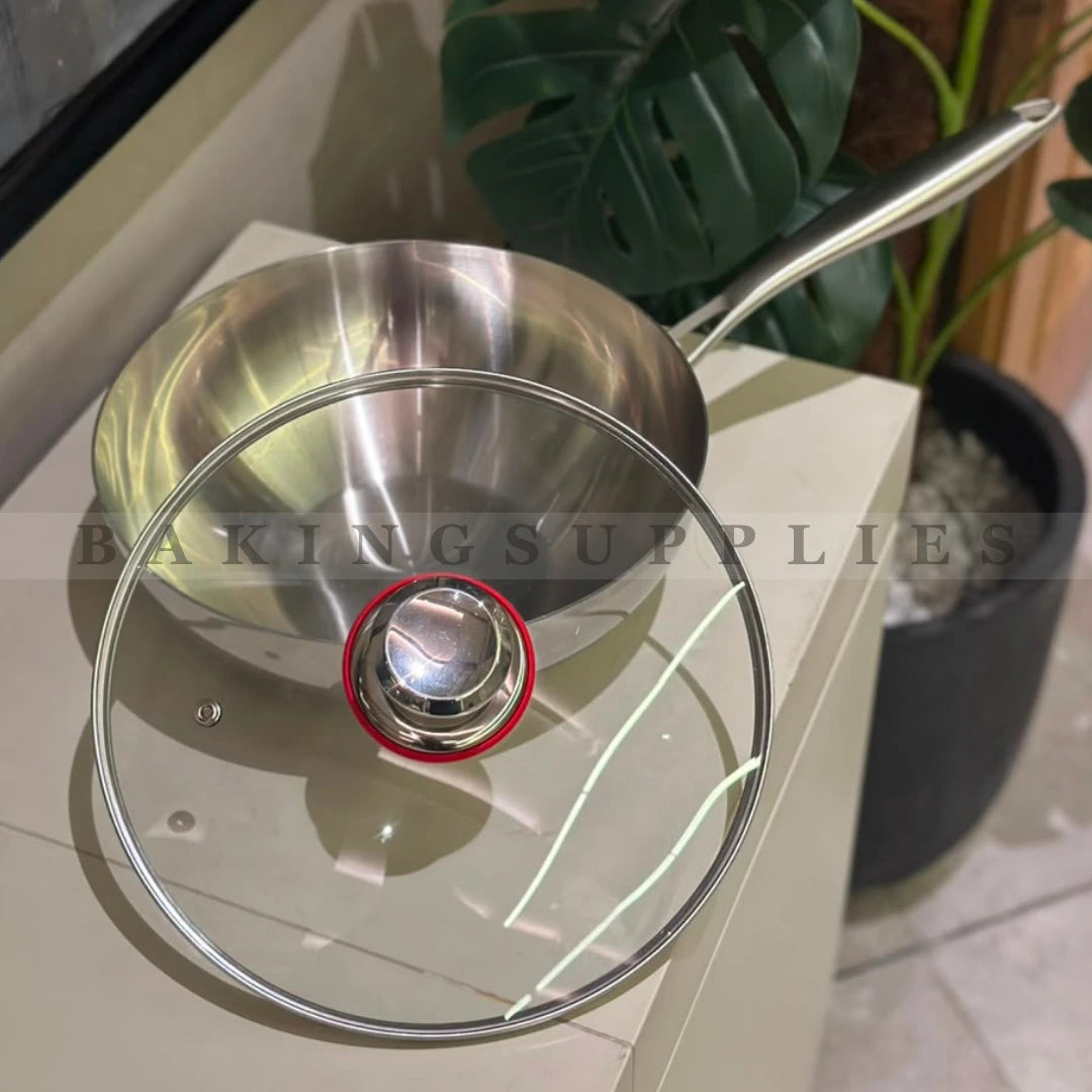 26cm Stainless Steel Wok with Glass Lid | Gas & Induction Safe