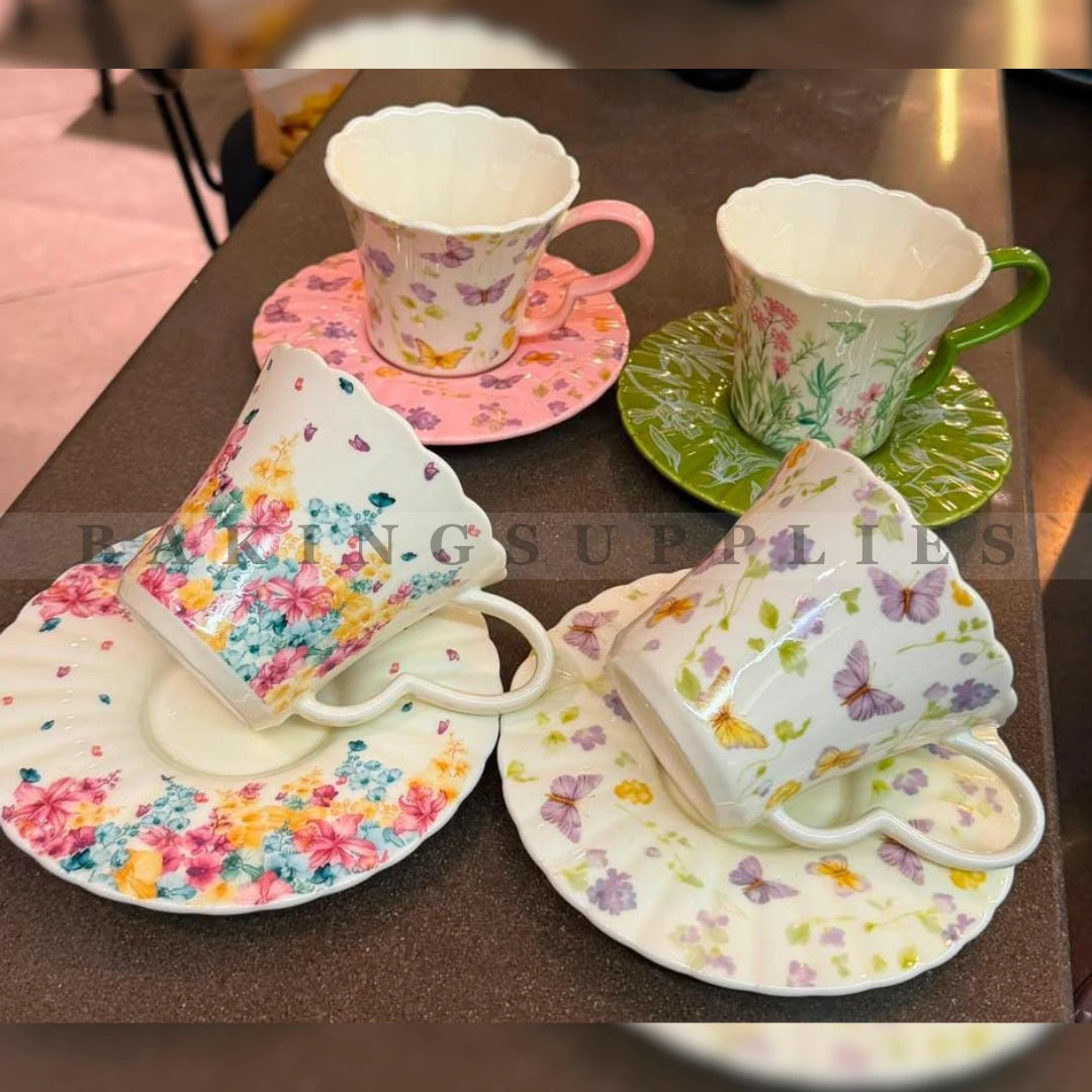 325ml Floral Ceramic Tea & Coffee Cup with Saucer