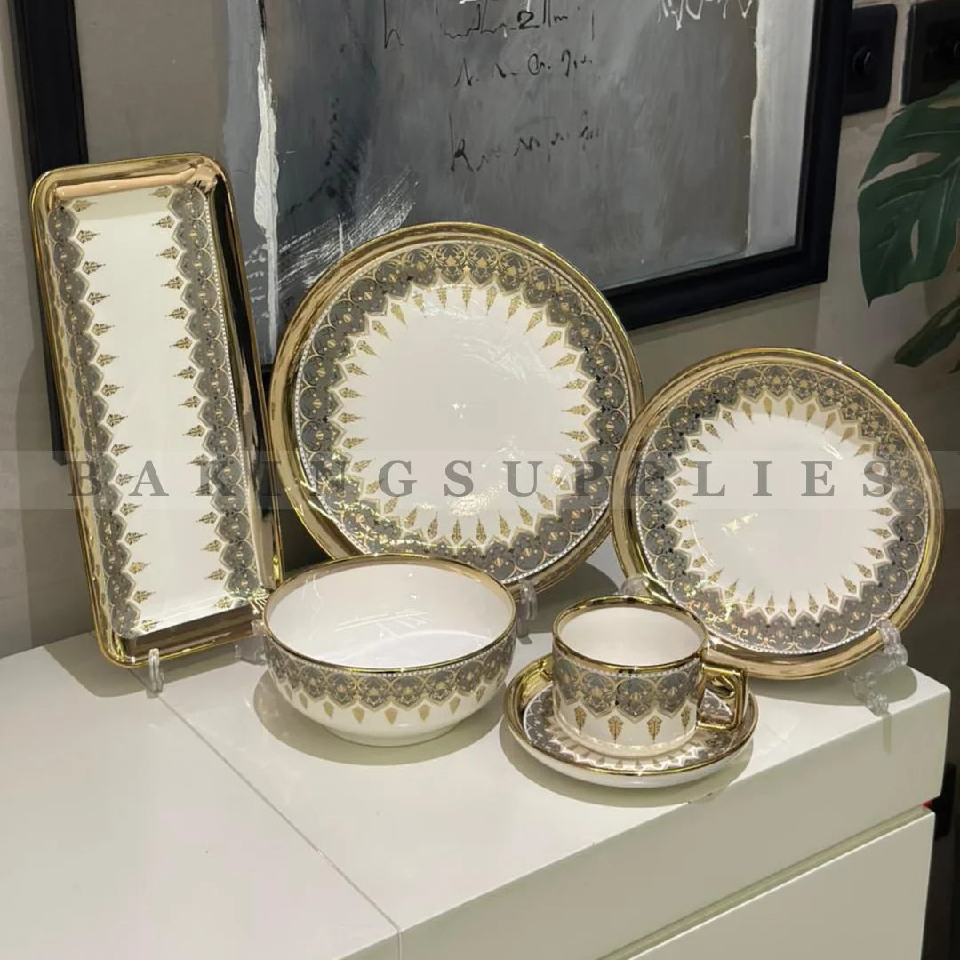 32 pcs breakfast set white and gold Serves 6