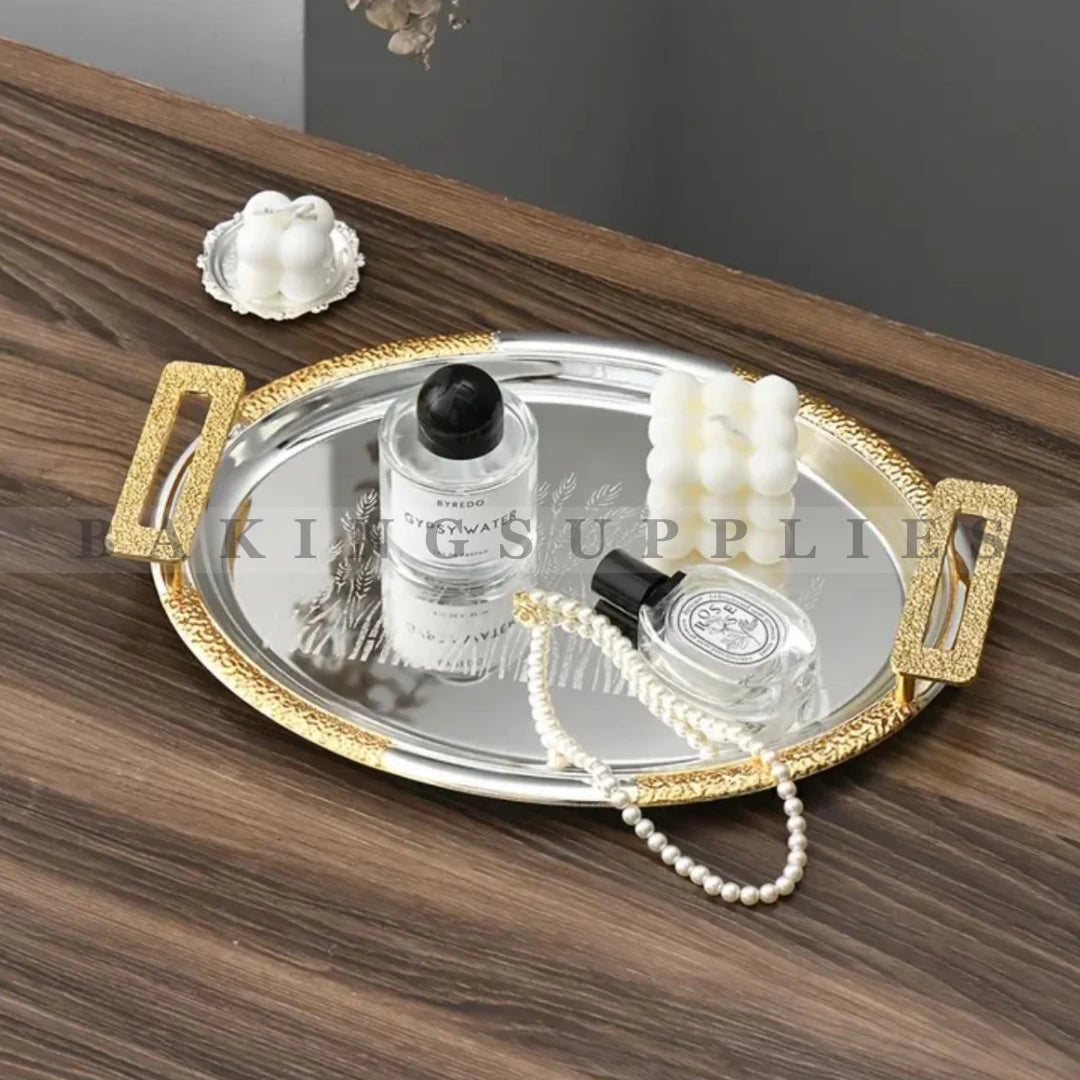 3 Piece Luxury Gold & Silver Oval Serving Platter Set