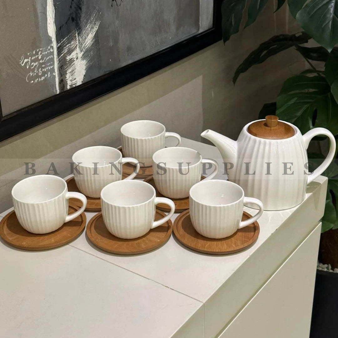 7-Piece Cup & Saucer Set with Kettle