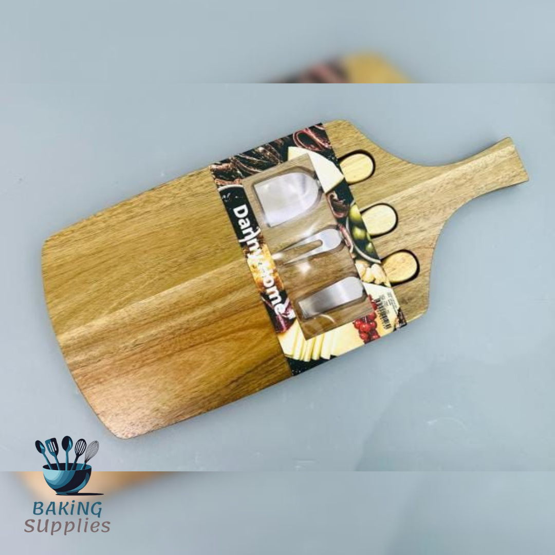 Acacia Cheese Serving Board with Knives Set 50cm