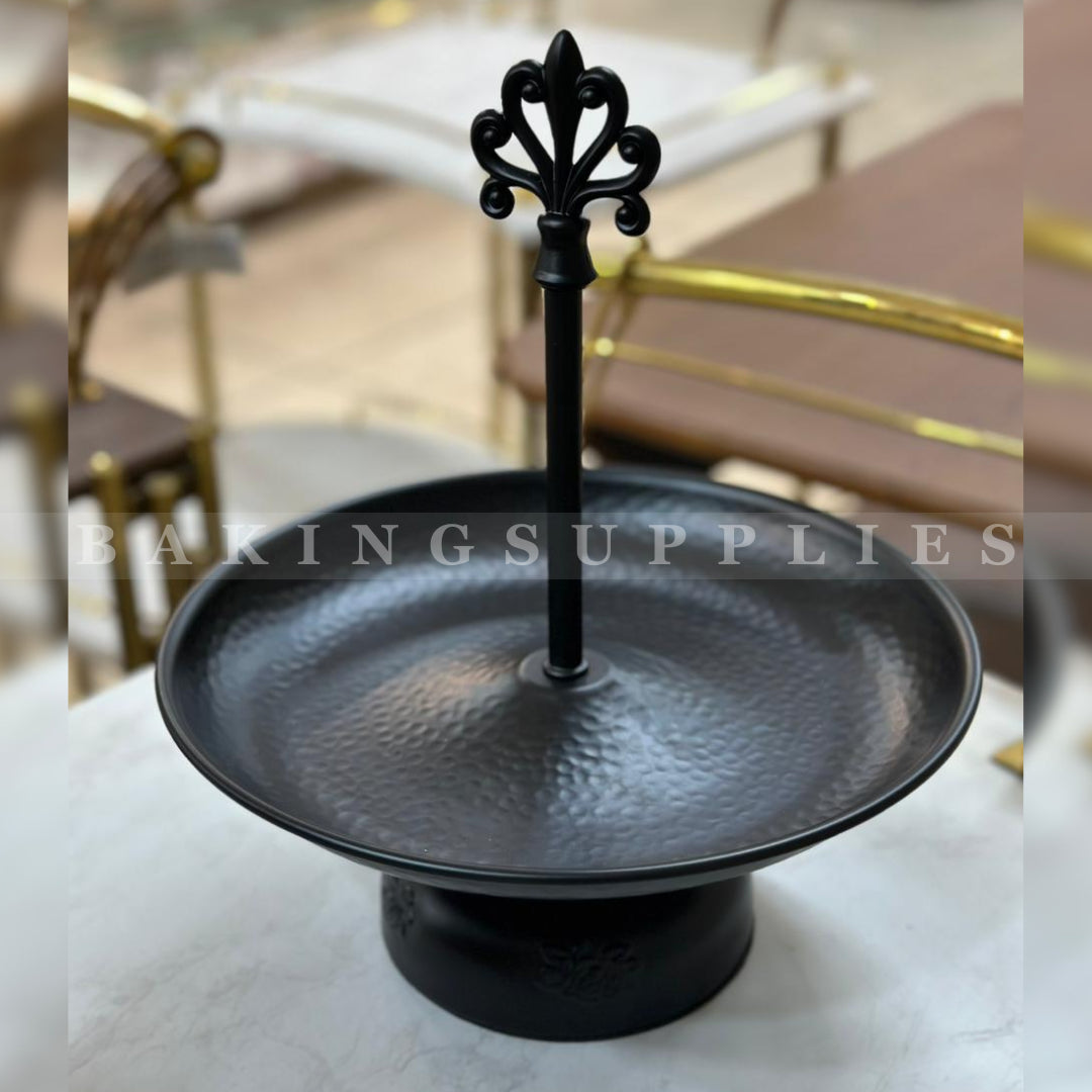Black Hammered Metal Tiered Serving Platter Stand