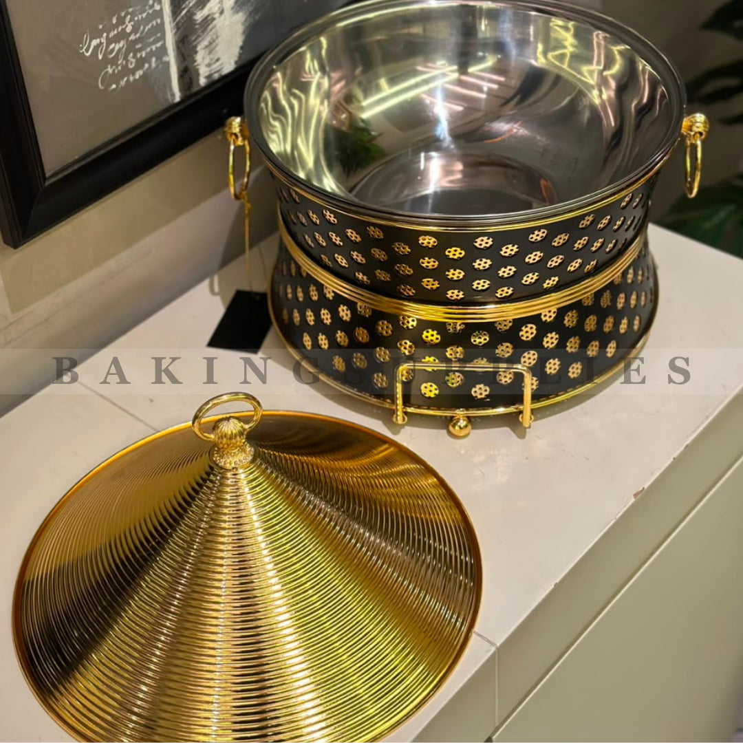 Luxury Black & Gold Deep Buffet Serving Dish with Lid