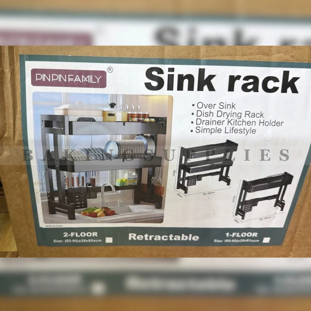 Retractable Over Sink Dish Drying Rack 2 Tier Black