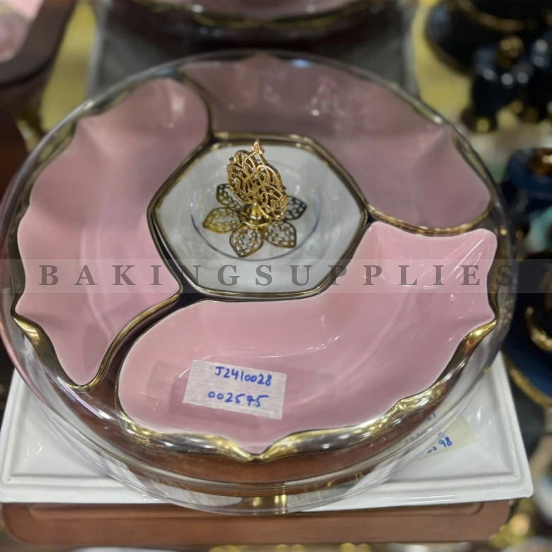 Blush Pink Ceramic Dry Fruit Platter with Gold Accent