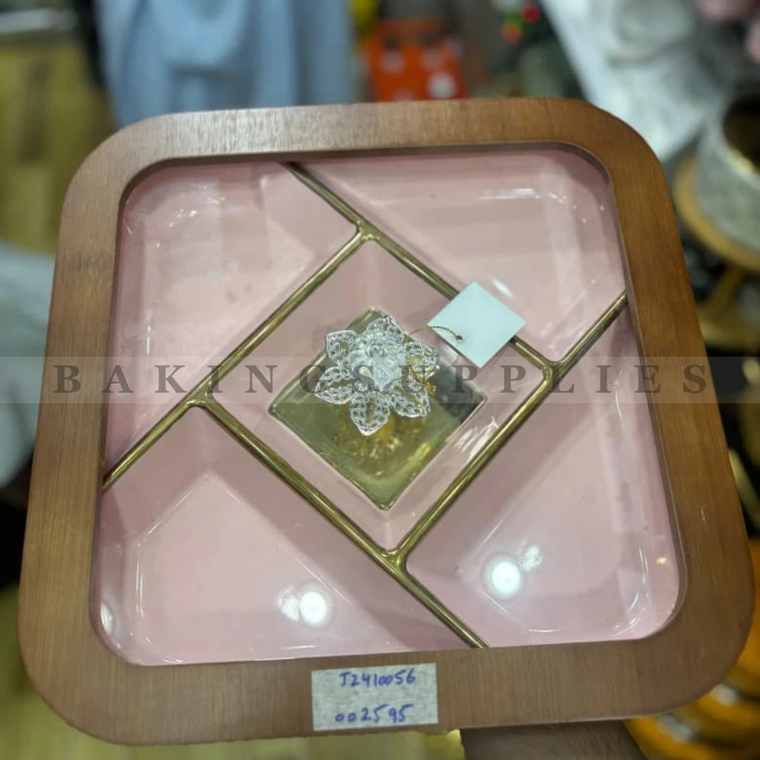 Ceramic Dry Fruit Serving Platter with Wooden Lid
