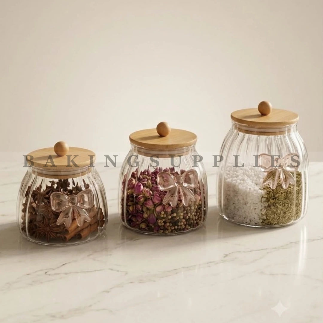 Bow Design Glass Storage Jar Set of 3