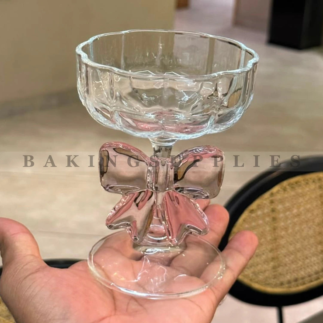 Bow Dessert Glass Single | Elegant Pink Bow Glass Dessert Cup