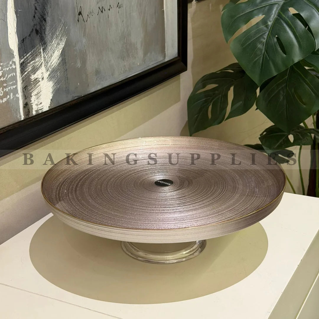 Brown Cake Dish with Gold Rim – Elegant Dessert Server