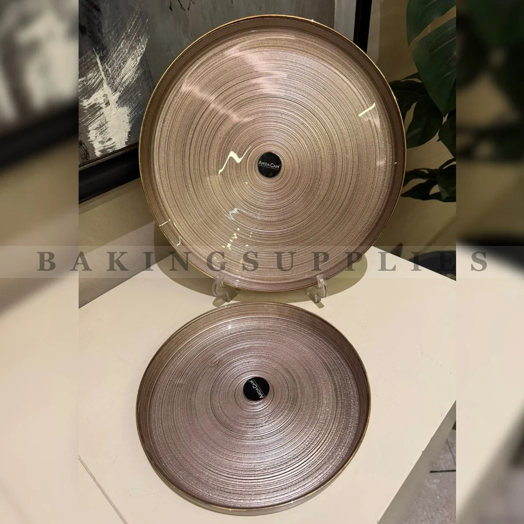 Brown Ceramic Platters with Gold Rim – Elegant Serving Set