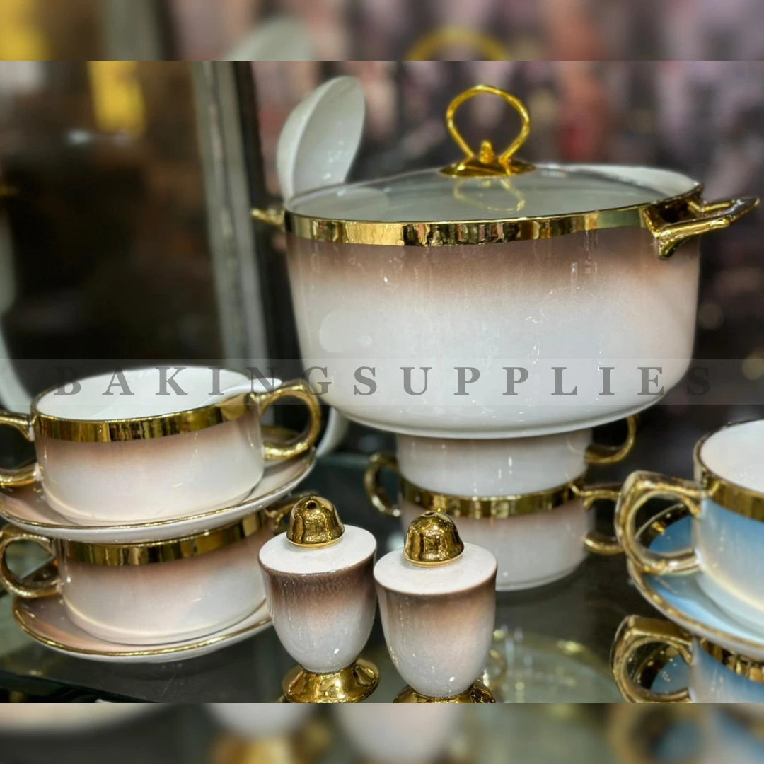 23-Piece Soup Set for 6 Persons | Elegant Gold Design