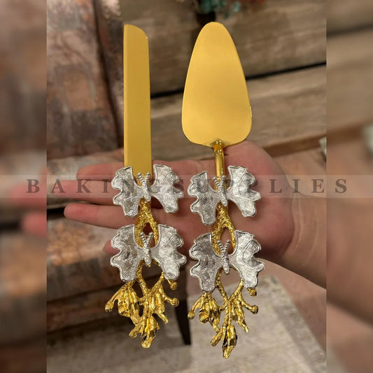 Cake Knife Set | Silver & Gold