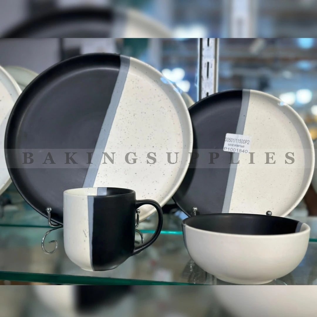 Charcoal Black & Ivory Ceramic Dinner Set 16 Pieces
