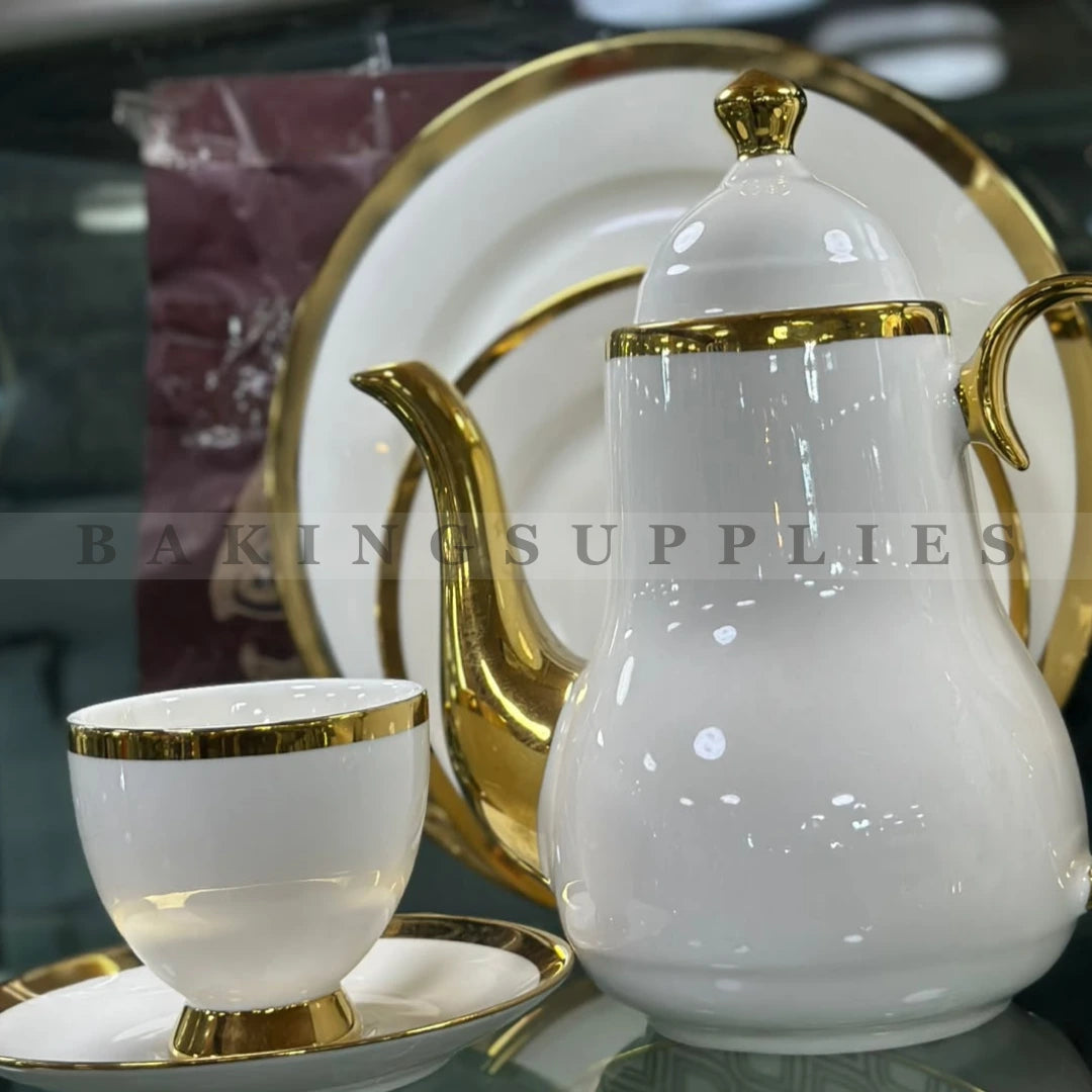 Curved Gold Handle Ceramic Tea Set 24 Pieces