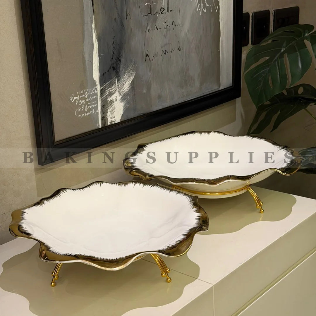 13″ Curved Serving Platter with Gold Stand