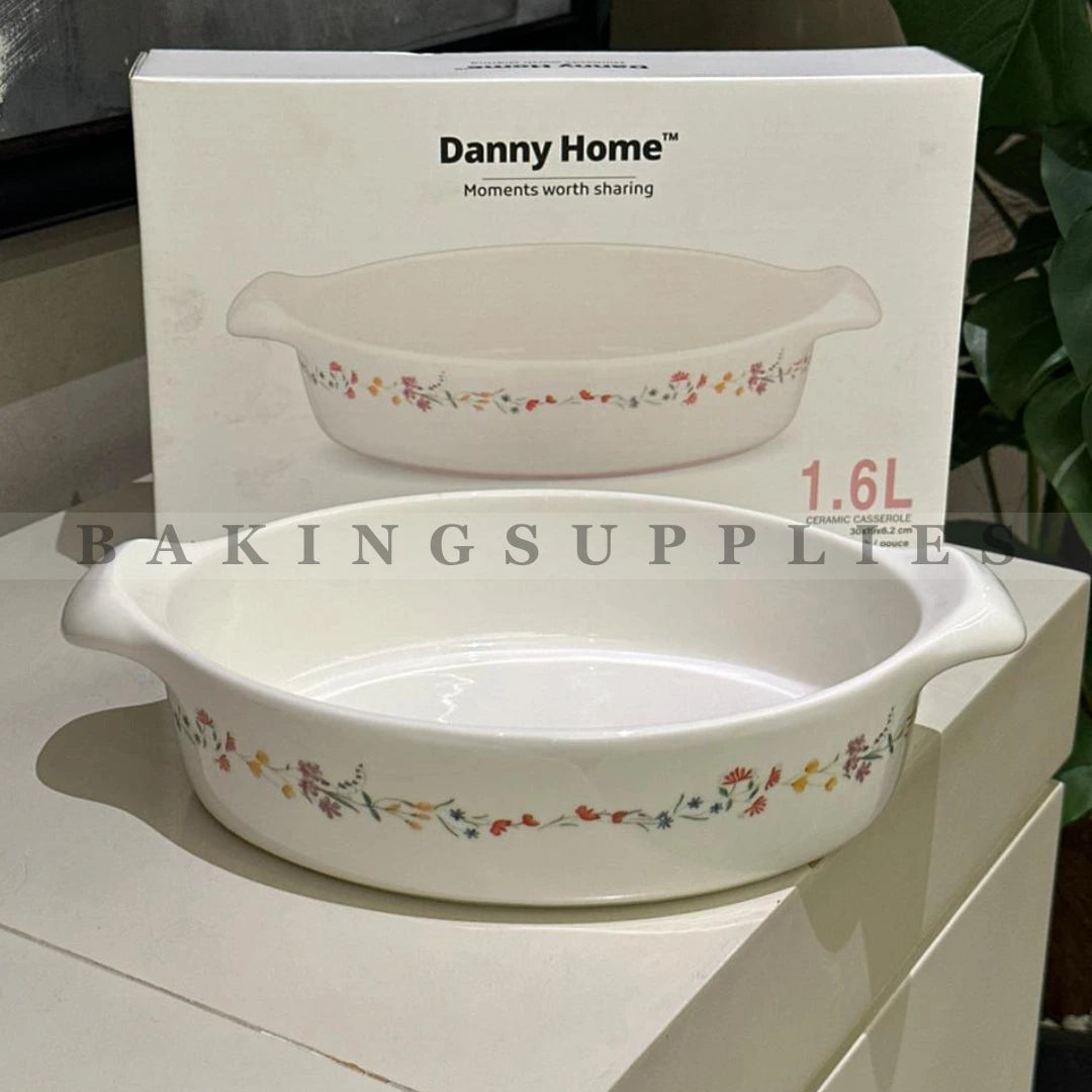 Danny Home 1.6L Ceramic Oven Safe Dish with Floral Print