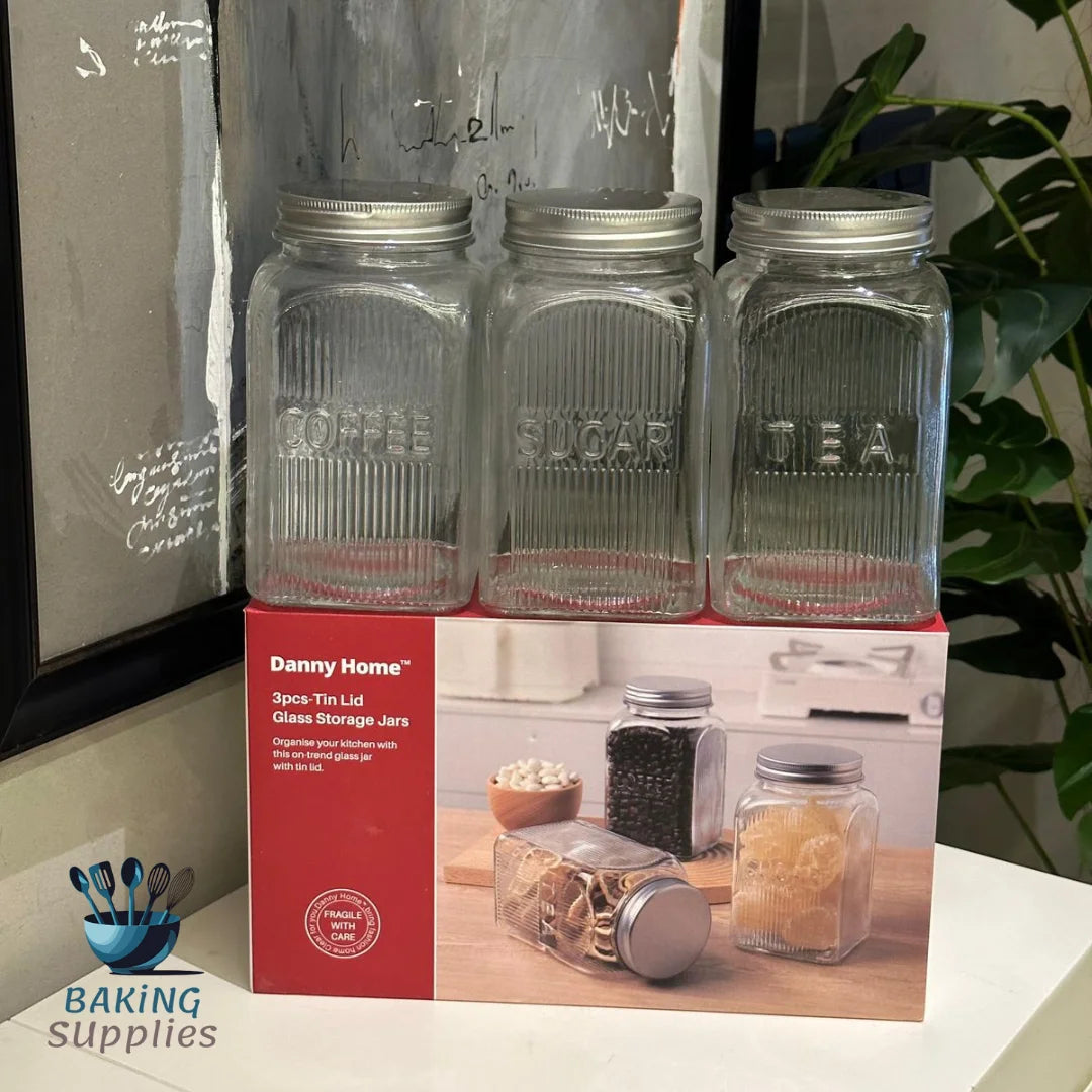 Danny Home 3-Piece Glass Storage Jars with Tin Lids