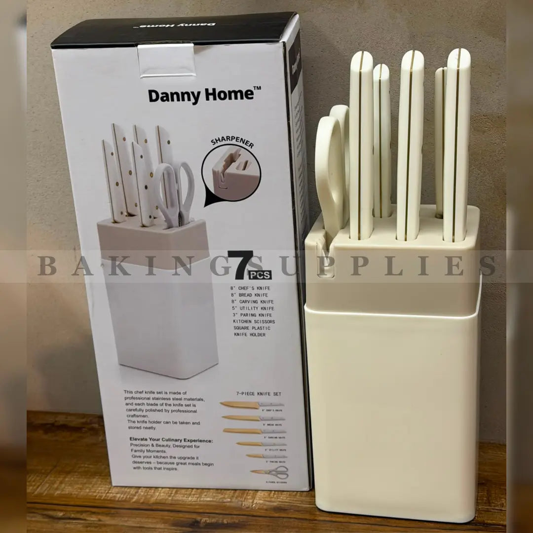 Danny Home 7 Piece Knife Set with Sharpener & Knife Block