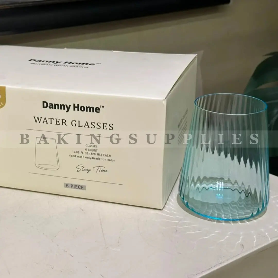 Danny Home Aqua Blue Ribbed Water Glasses Set of 6