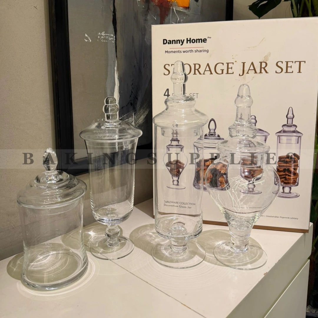 Danny Home Candy Jar Set of 4 – Premium Decorative Glass Storage Jars with Lids
