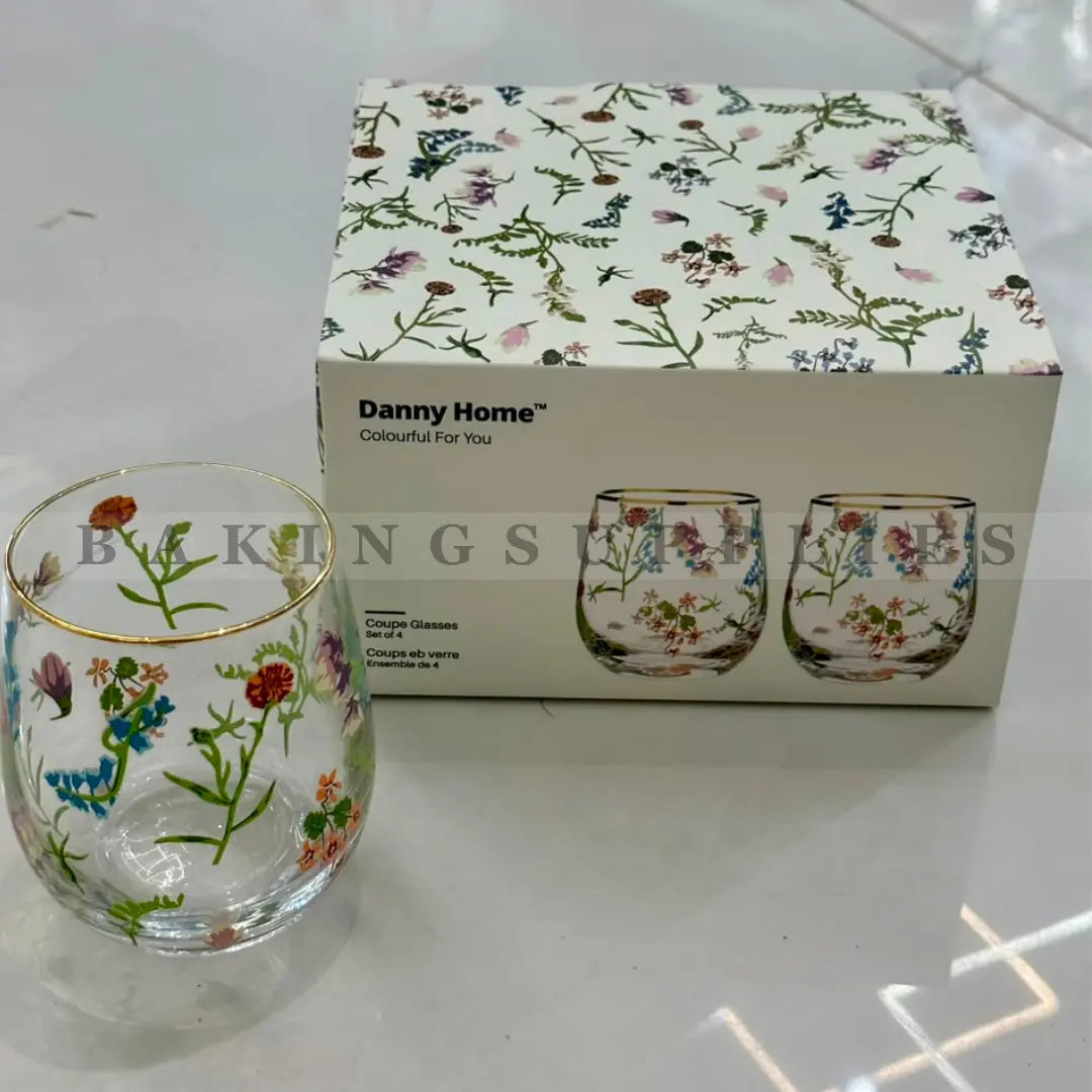 Danny Home Floral Coupe Glass Set of 4