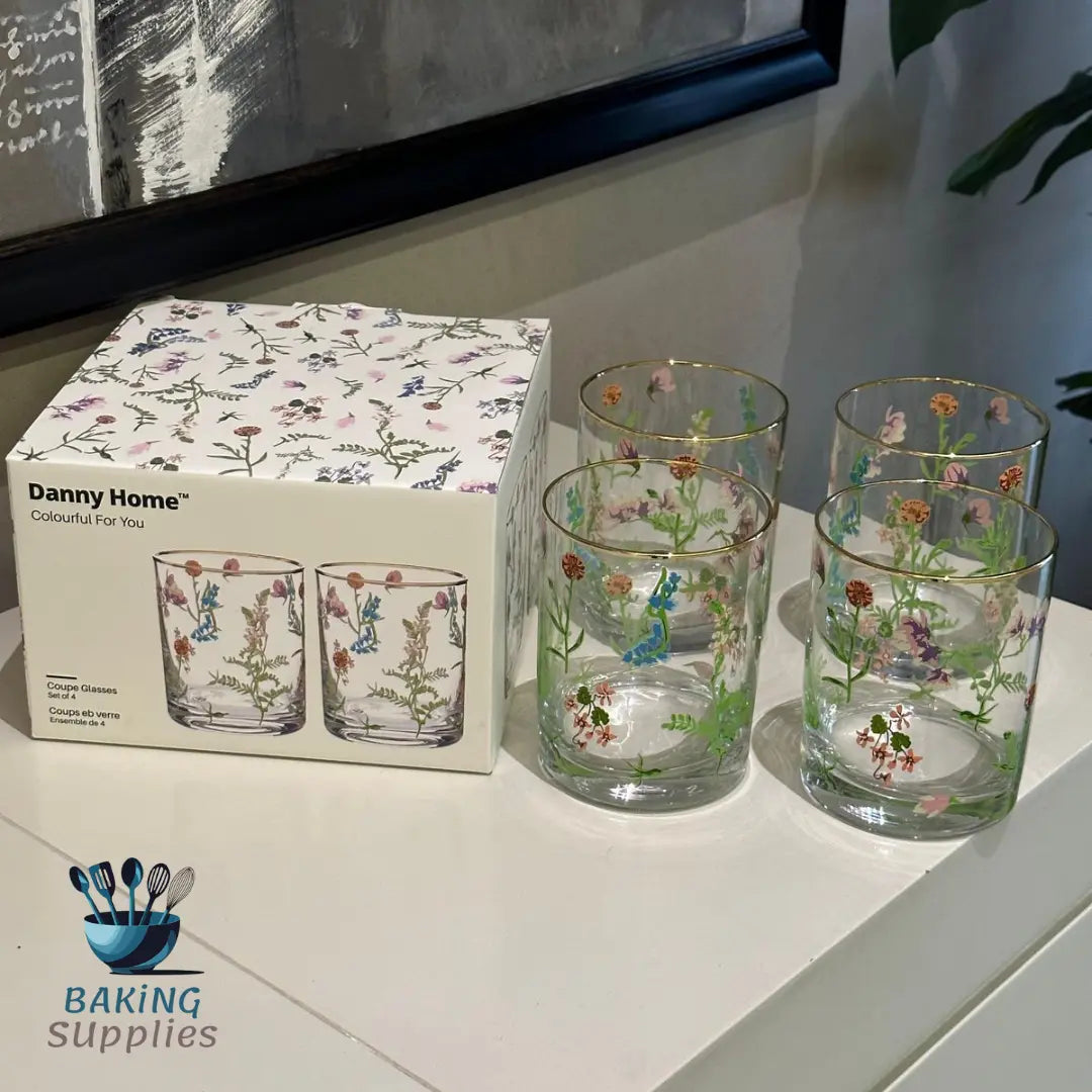 Danny Home Flower Short Glass Set – 4 Pieces, 410 ml