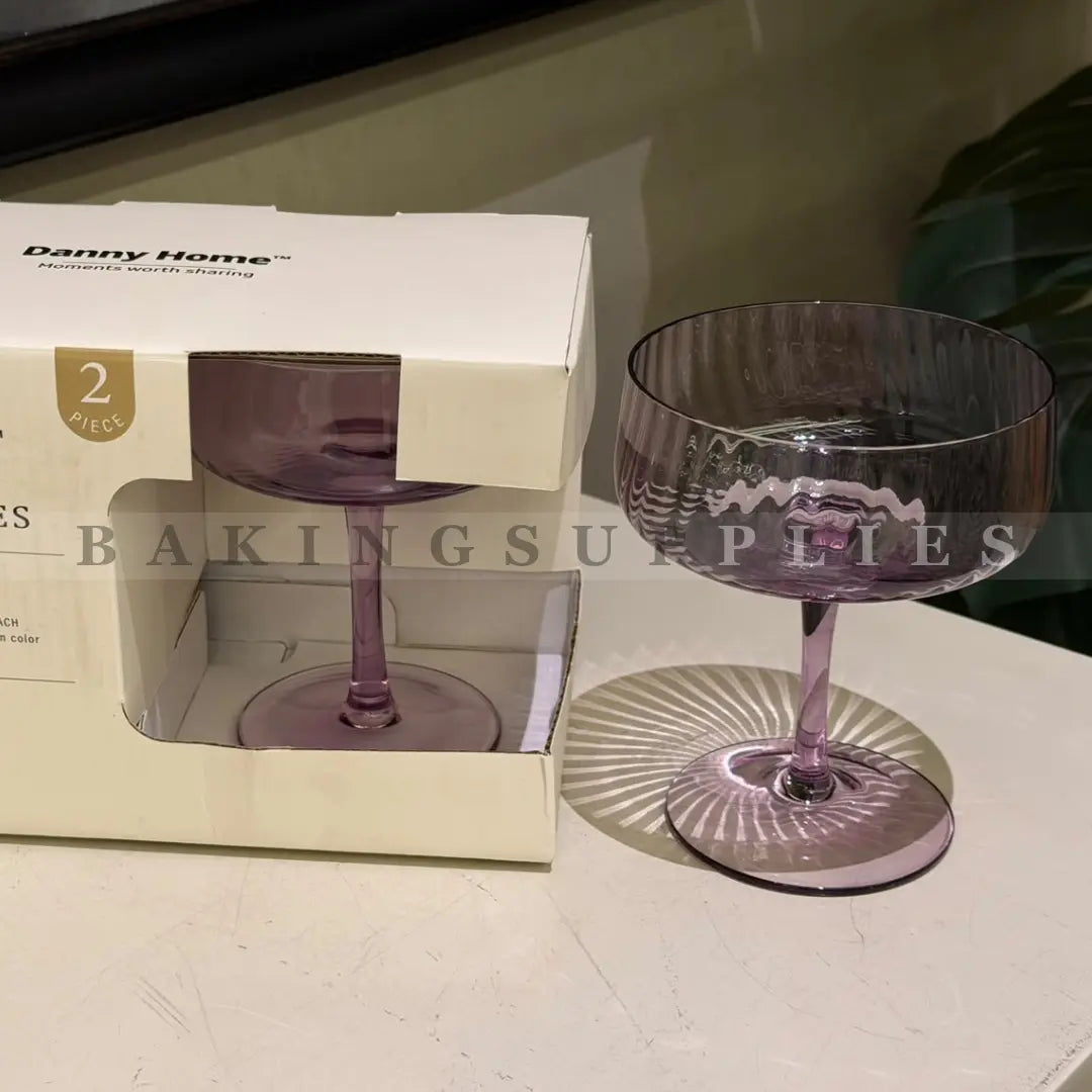 Danny Home Purple Ribbed Coupe Wine Glasses Set of 2