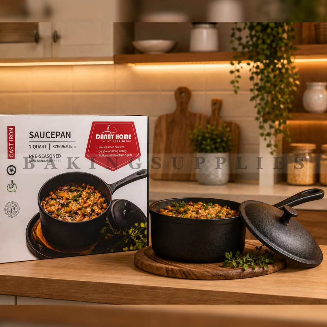 Danny Home Pre Seasoned Cast Iron Saucepan with Lid 2 Quart