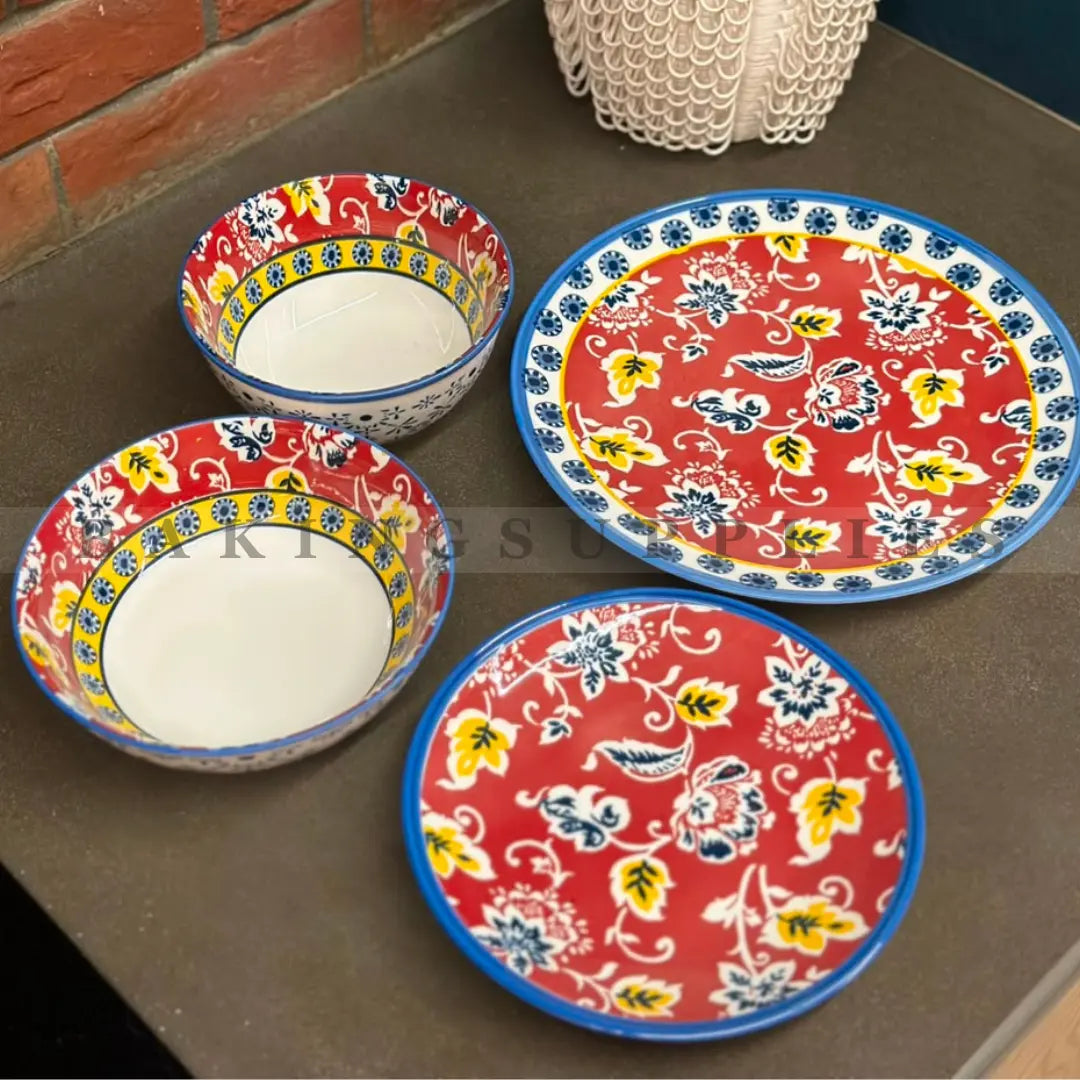 Danny Home 24-Piece Porcelain Dinner Set | Red Floral Dinnerware