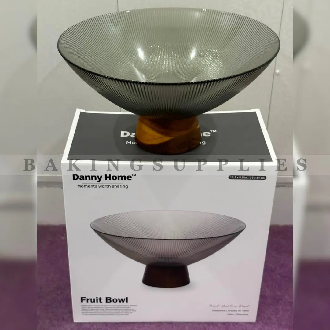 Danny Home Glass Fruit Bowl with Wooden Base