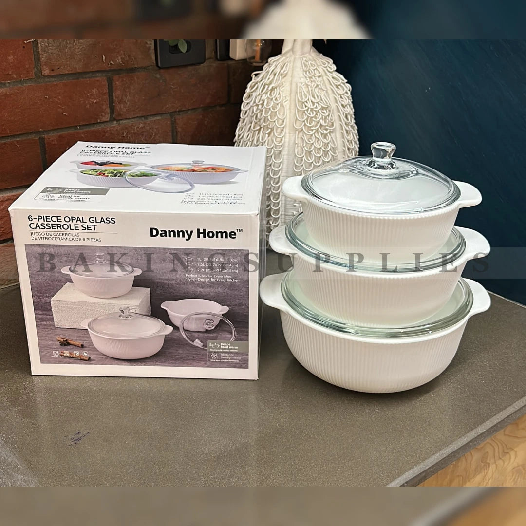 Danny Home 6 Piece Opal Glass Casserole Set with Glass Lids