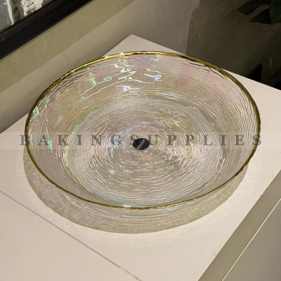 White Deep Ceramic Platter with Gold Rim