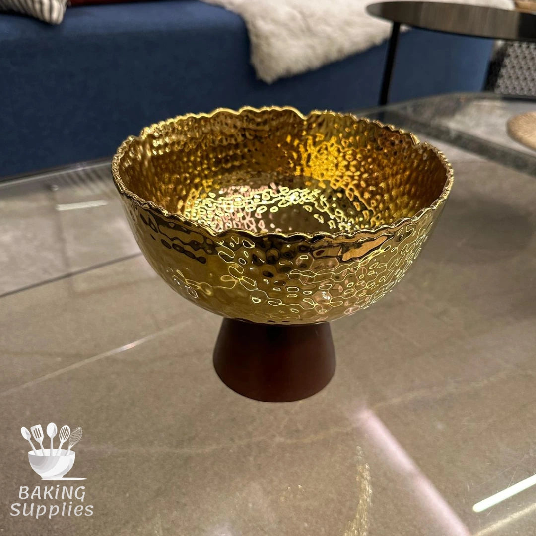 Deep Gold Serving Platter with Wooden Stand