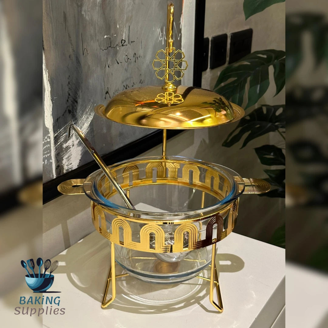 Deep Round Gold Buffet Dish – Elegant Round Chafing Server