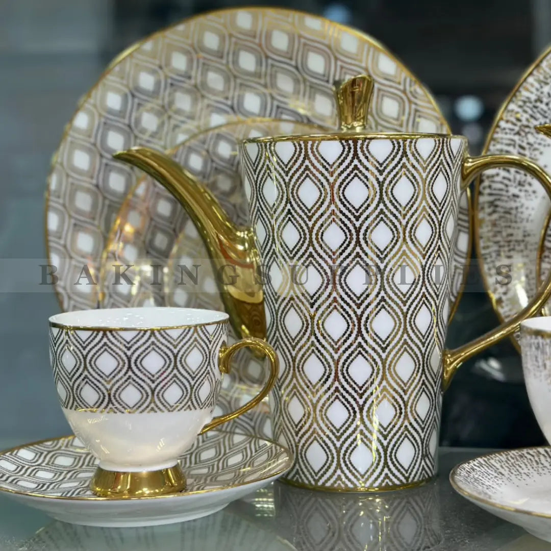 Diamond Lattice Gold Ceramic Tea Set 24 Pieces