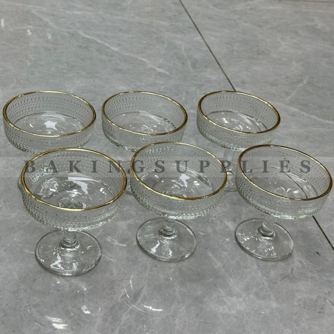Elegant Dessert Bowls Set of 6 with Gold Rim | Premium Glass Serving Bowls