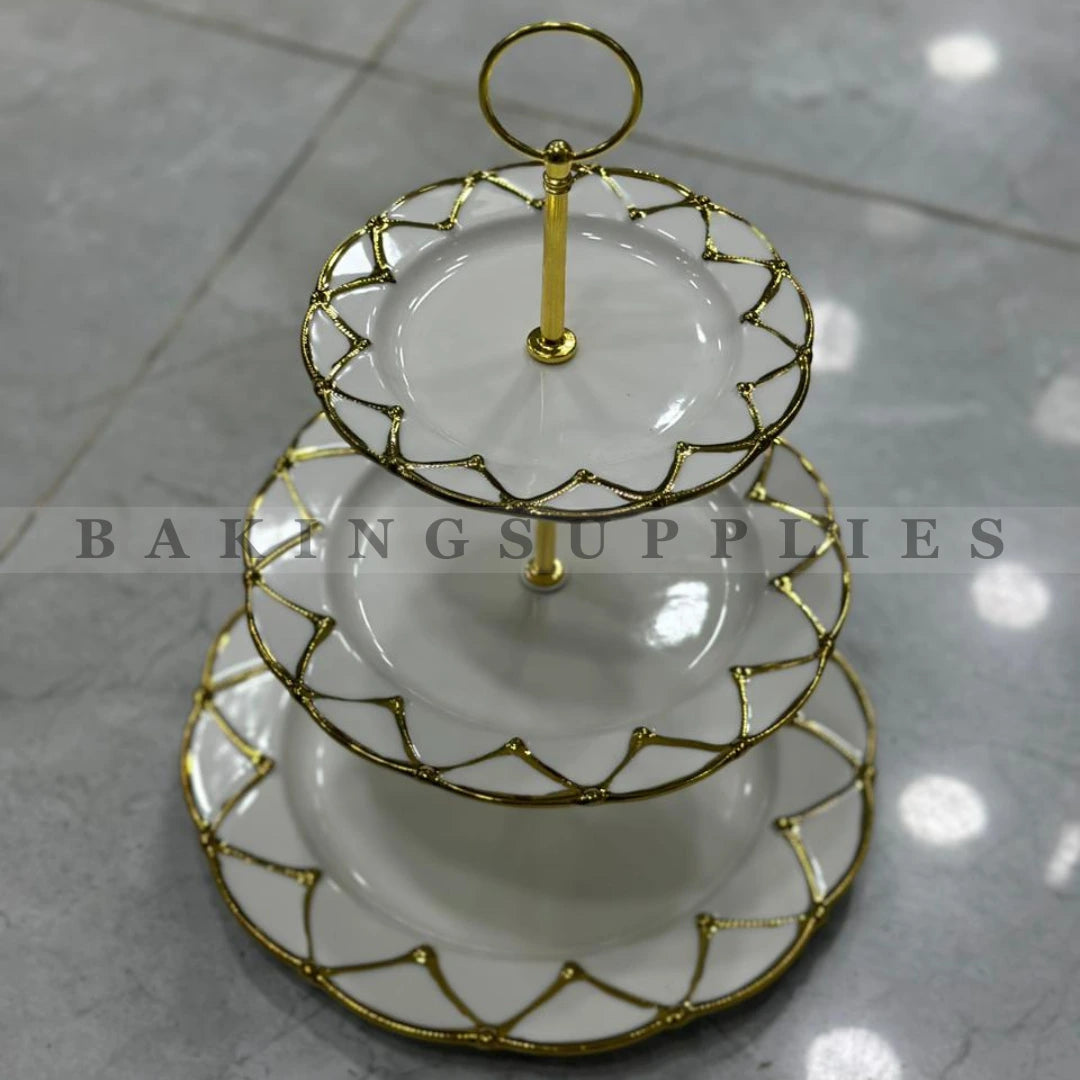 Elegant 3 Tier Dessert Stand with Gold Rim