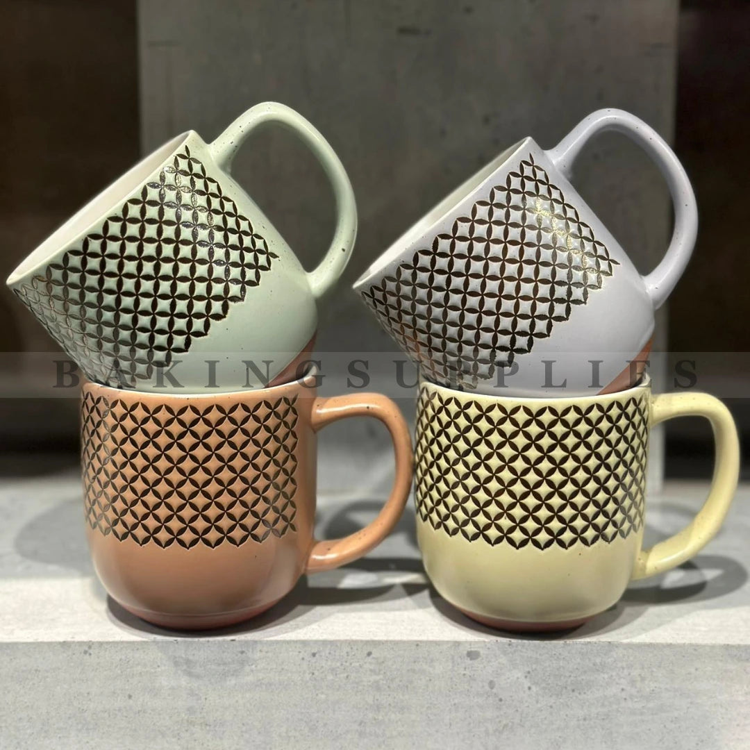 Geo Bloom Pastel Ceramic 4-Pc Mug Set