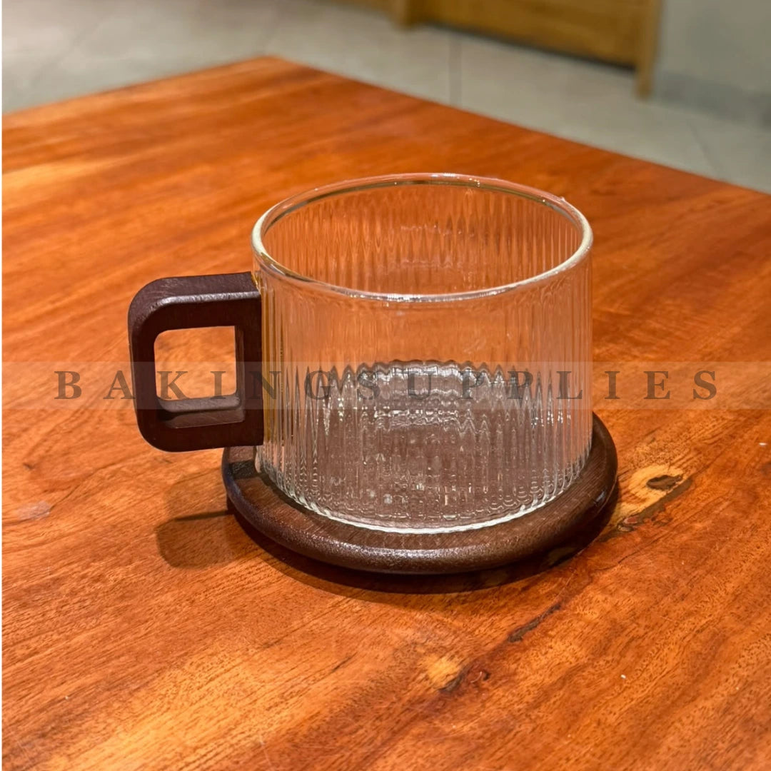 Glass Mug with Wooden Coaster & Handle
