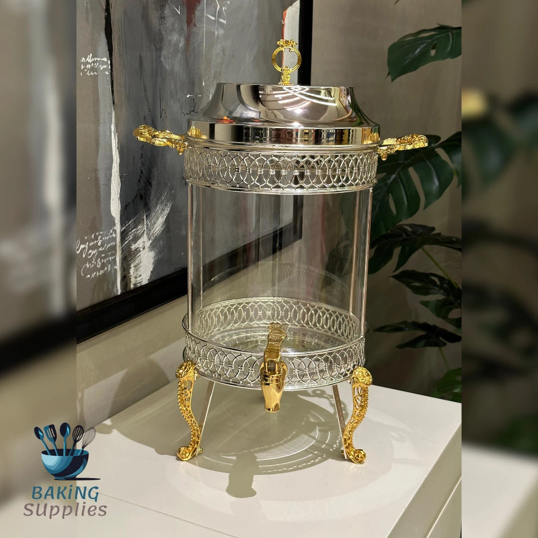 Glass Water Dispenser with Gold Accents