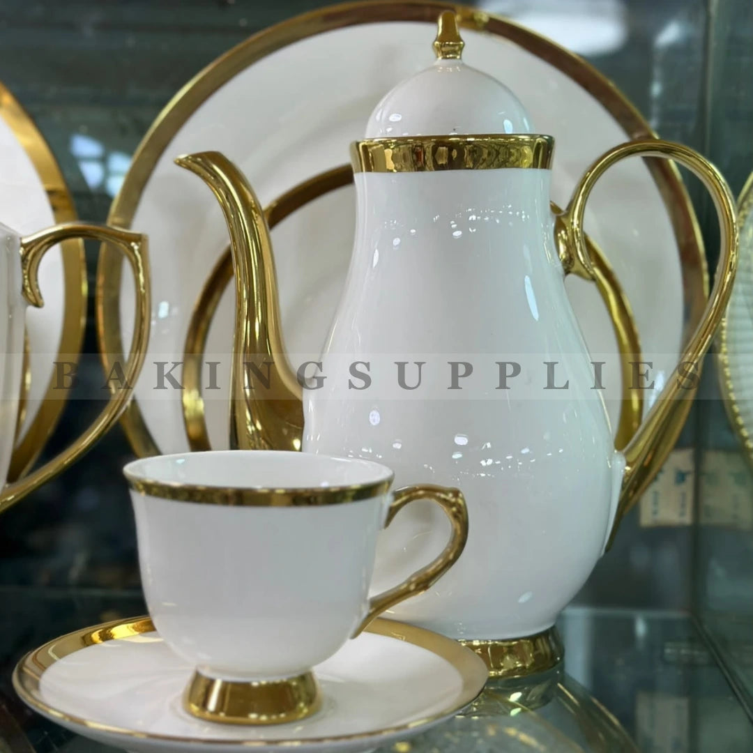 Classic Gold Rim Ceramic Tea Set 24 Pieces