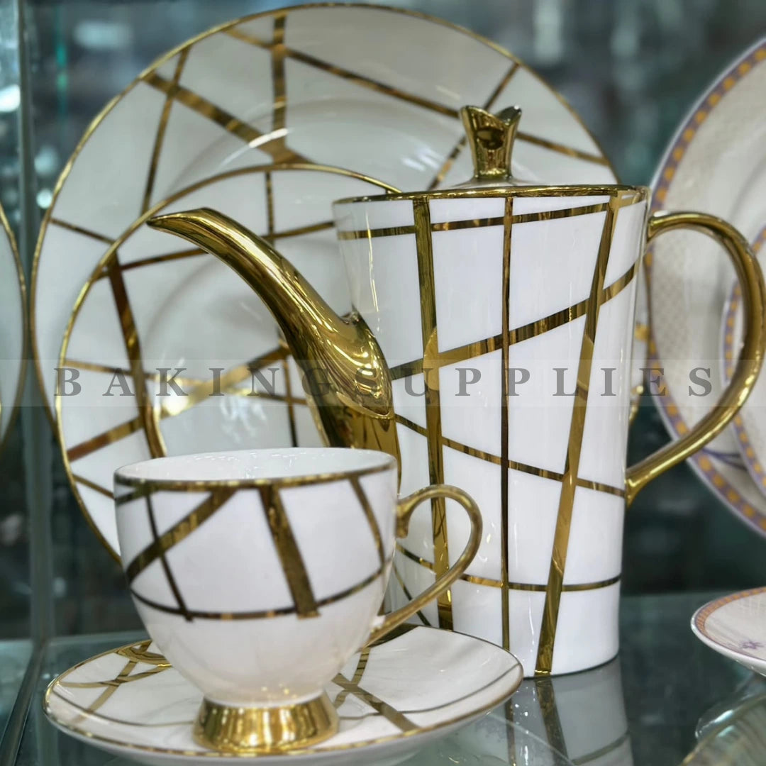 Gold Line Ceramic Tea Set 24 Pieces