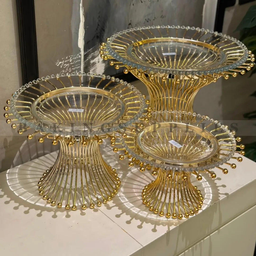 Gold Metal & Glass Pedestal Platter with Removable Bowl