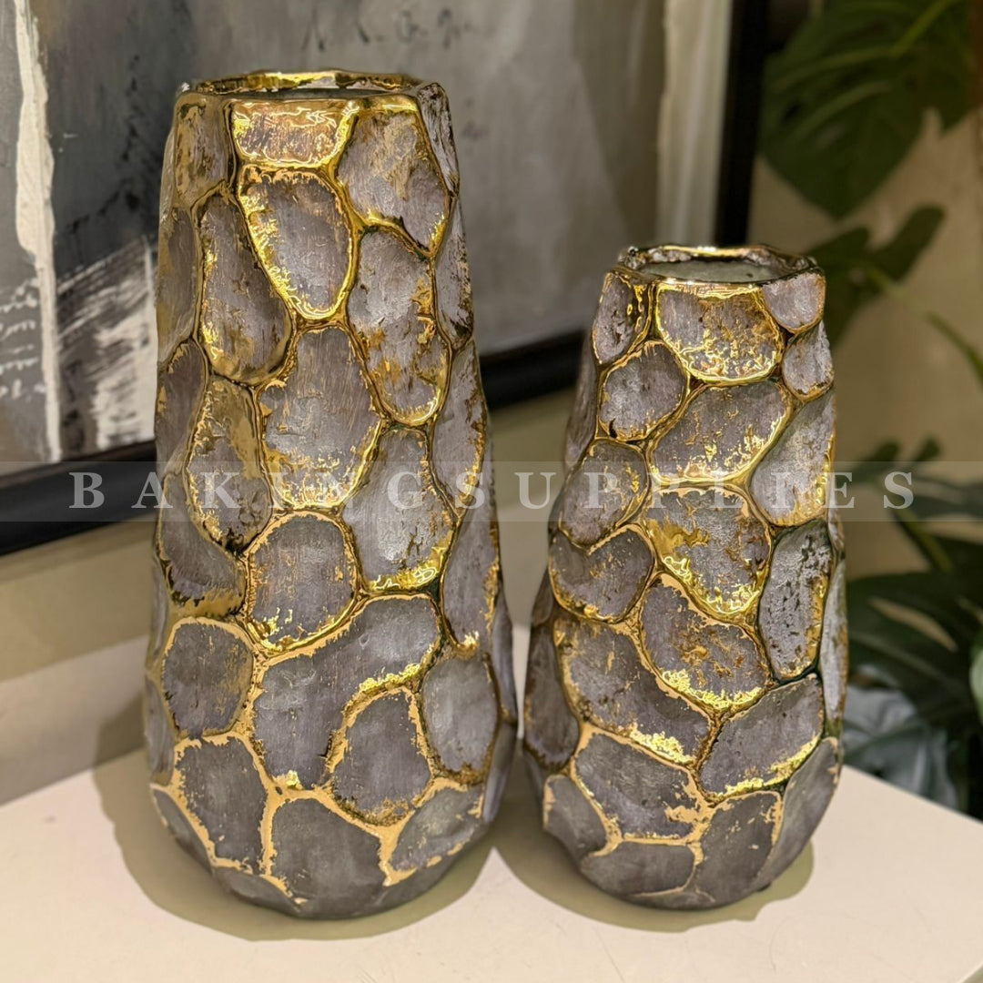 Grey & Gold Textured Decorative Vase Set of 2