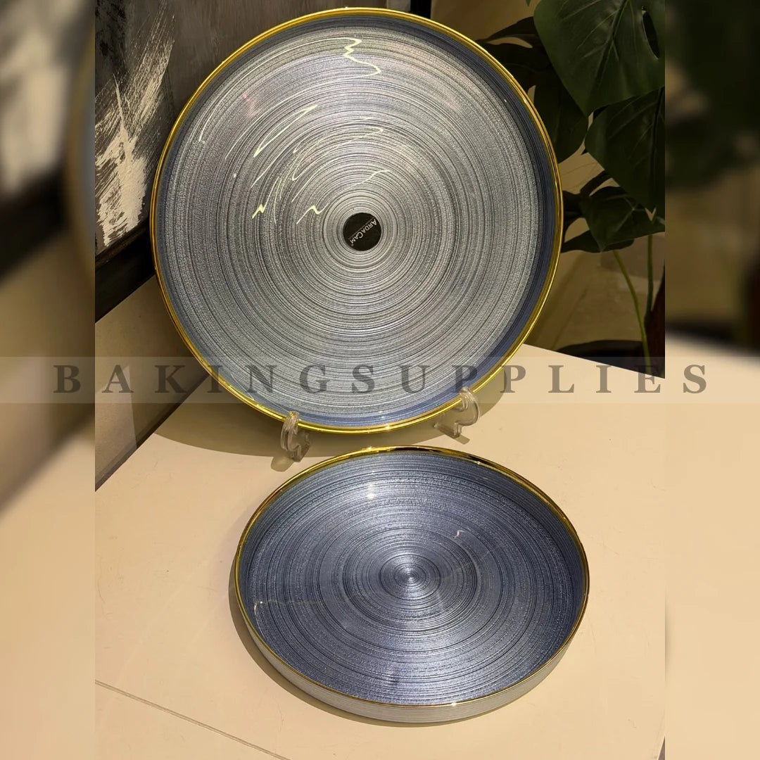 Grey Ceramic Platters with Gold Rim – Elegant Serving Set
